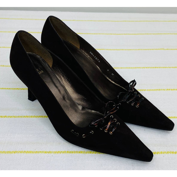 Stuart Weitzman Brown Suede Lace Up Point Toe Heels Women 9M Career Chic Luxe - Picture 2 of 11